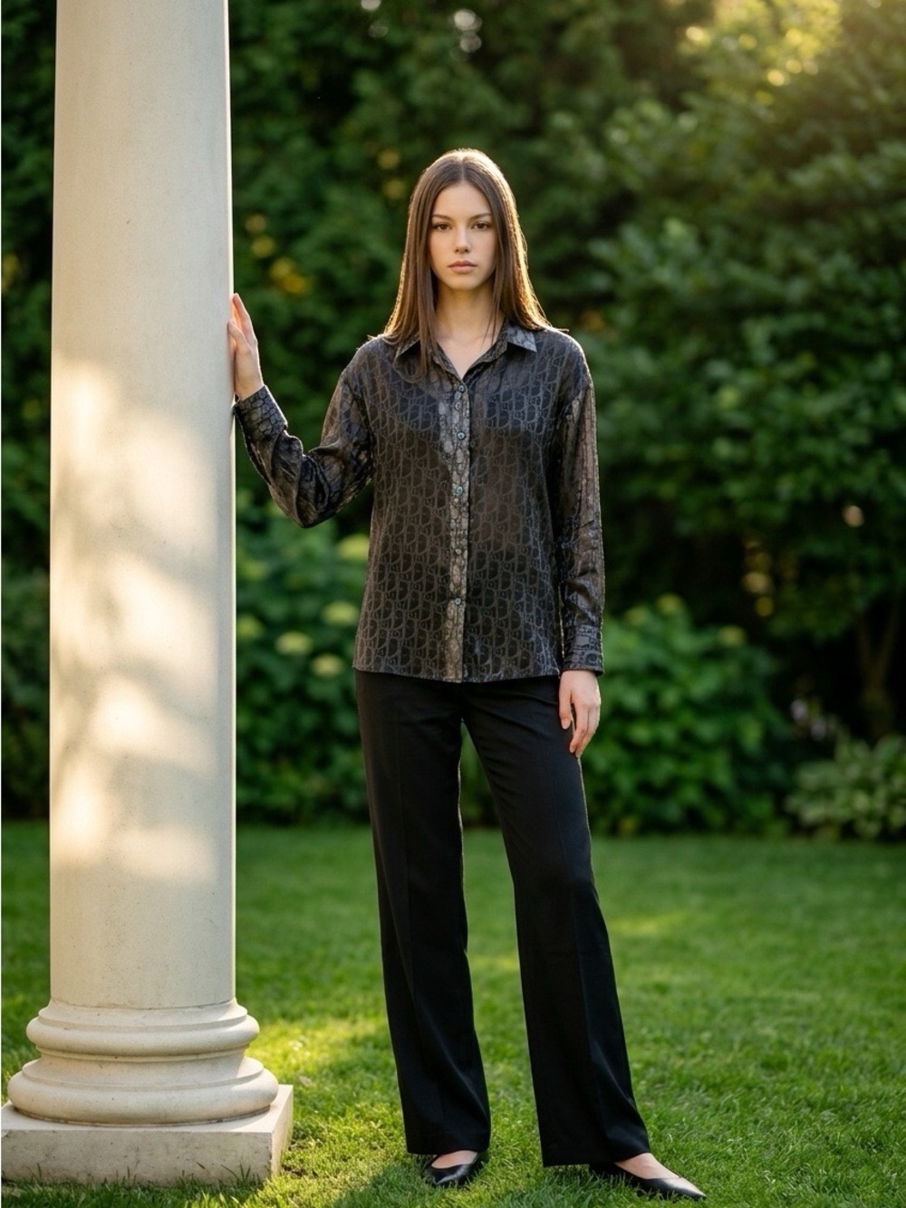 Source Unknown Black Textured Button-Down Shirt